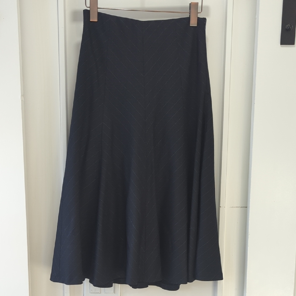 Ann Taylor Navy Blue Pinstripe Seamed Full Midi Skirt Size 2